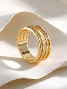 Charm-In Minimalist Multi Layer Smooth Band Ring, 18K Gold Plated Copper Stacked Ring, Everyday Jewelry For Ladies - Gold - View 5