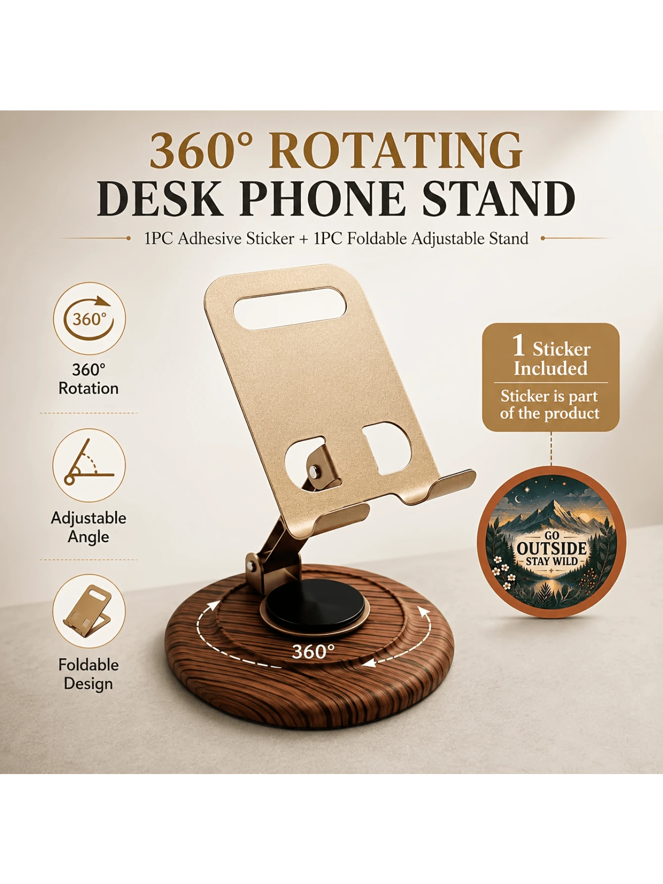 1pc Foldable Desktop Phone Stand, 360° Fully Rotatable Flexible Adjustable Phone Holder, Portable Desktop Stand, Suitable For Video Watching, Online Classes, Live Streaming, Compatible With Most Smartphones, Office Bedroom Use, Christmas Gift, Desktop Essential