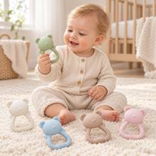 Soft Silicone Rattle Toy, Shockproof, Washable, Easy Grip, Chew Toy, Baby Teether, Sensory Stimulation, Concentration Training, Newborn/Birthday Gift - Multicolor - View 9