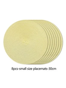 30/38cm Light Yellow Plastic Hand-Woven Placemat, 12cm Coaster, Round Woven Placemat, Decorative Placemat, Multiple Colors Available, Table Mat, Wrinkle-Resistant Placemat, Suitable For Birthday, Christmas, Halloween - Pale Yellow - View 17