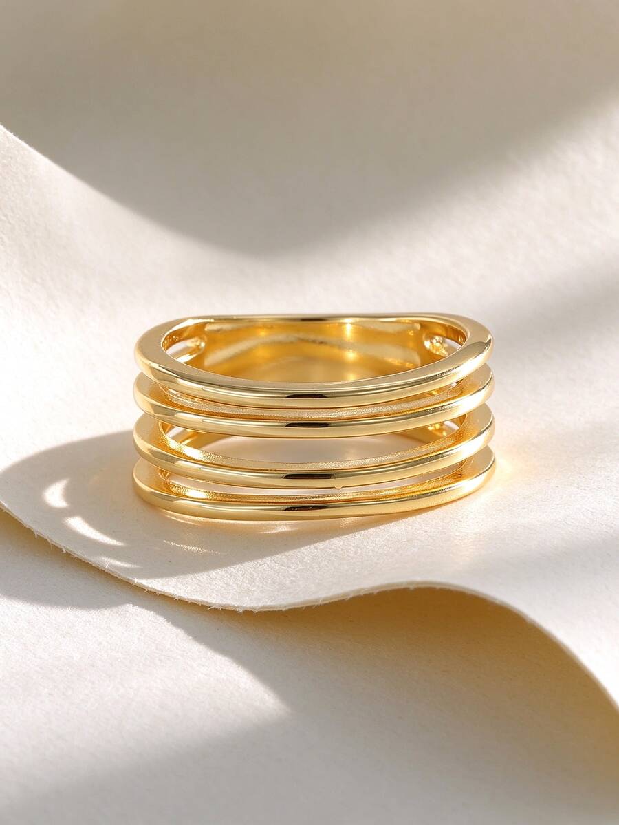 Charm-In Minimalist Multi Layer Smooth Band Ring, 18K Gold Plated Copper Stacked Ring, Everyday Jewelry For Ladies - Gold - View 1
