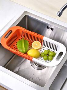 1pc Expandable Kitchen Draining Basket, Multifunctional Vegetable Fruit Plate Bowl Cutlery Storage Rack, Suitable For Vegetables, Cleaning Sponge, Fruit, Etc., Gift For Mom, Halloween Gift, Christmas Gift, Kitchen Accessories, Kitchen Essentials - Multicolor - View 2
