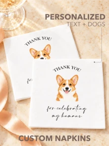 Custom Paper Napkins With Dog Portrait & Text, Personalized White Cocktail Napkins For Weddings, Bridal Showers, Engagement Parties And Anniversaries - Multicolor - View 1