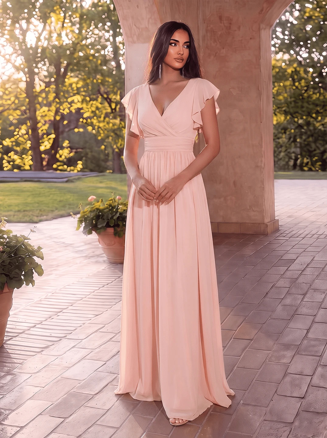 EVERPRETTY Spring Short Sleeve Pleated Wedding Guest Dress, Mother Of The Bride Dress Fall