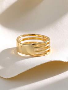 Charm-In Minimalist Multi Layer Smooth Band Ring, 18K Gold Plated Copper Stacked Ring, Everyday Jewelry For Ladies - Gold - View 4