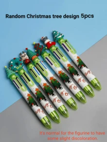 5pcs Christmas Theme Retractable Ballpoint Pens, 0.5mm Fine Tip, 6 Colors Ink, Cute Cartoon Design - Holiday Gift Set, Plastic Pen Body, Multiple Styles. Christmas Gift Excellent Back To School Supplies. - Christmas-themed Ballpoint Pen - View 10