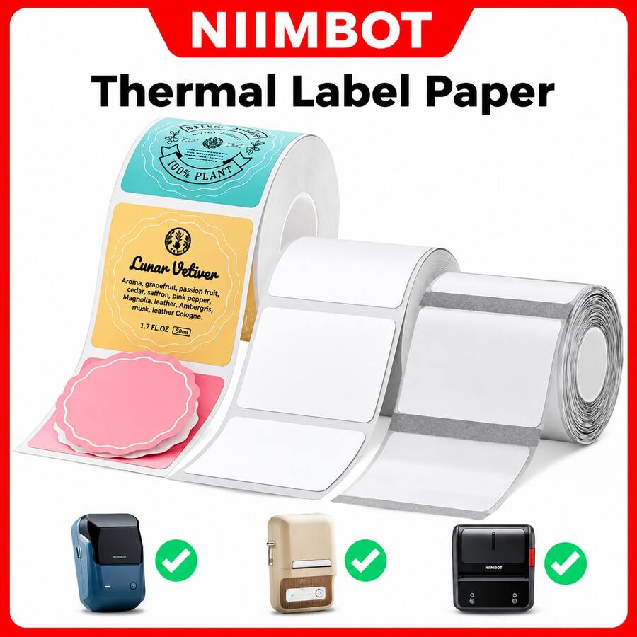 NIIMBOT 1 捲熱感標籤紙，彩色/白色/透明，自黏防水，相容 B1 B21 便攜式標籤印表機