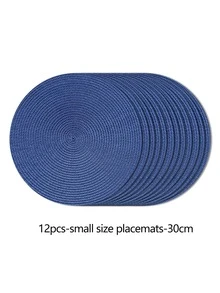 30/38cm Navy Blue Plastic Hand-Woven Placemats, 12cm Coasters, Round Woven Placemats, Decorative Placemats, Multiple Colors Available, Table Mats, Wrinkle-Resistant Placemats, Suitable For Birthday, Christmas, Halloween - Navy Blue - View 20