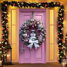 1pc Pink Snowman Garland, 35.4x70.8 Inch Polyester Christmas Banner With Winter Bows, Modern Style, Indoor/Outdoor Holiday Decoration, No Power Required - Multi-style 2 - View 12