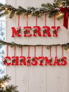 1pc Christmas Acrylic Letter Hanging Ornament - Merry Christmas, With Santa Hat Design, Suitable For Christmas Tree, Holiday Party Decoration And Home Decor, Christmas Room Decoration - Red - View 2