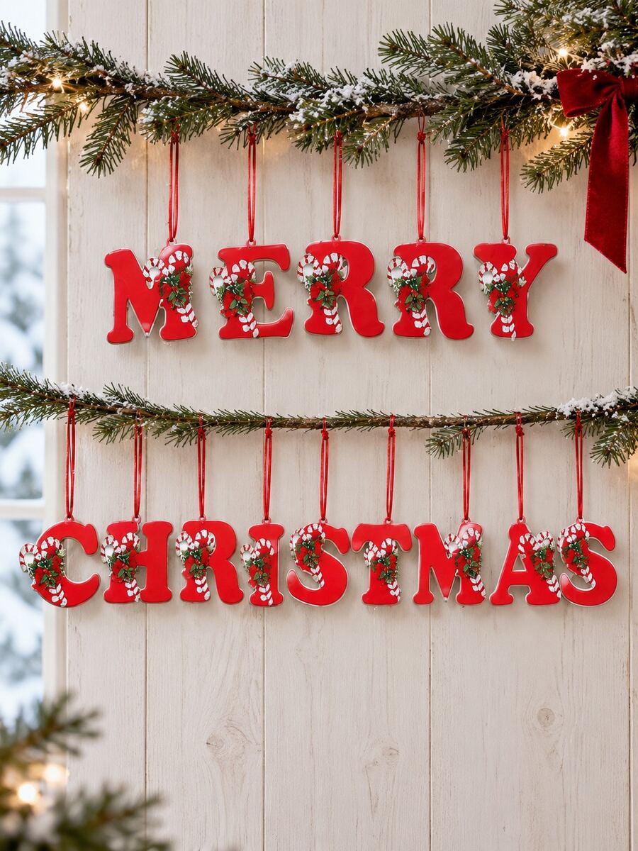1pc Christmas Acrylic Letter Hanging Ornament - Merry Christmas, With Santa Hat Design, Suitable For Christmas Tree, Holiday Party Decoration And Home Decor, Christmas Room Decoration