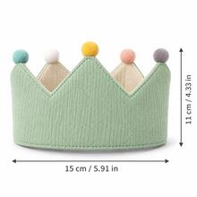 1件客製化刺繡姓名亞麻皇冠帽，手工毛氈毛球裝飾派對皇冠，個性化紀念生日慶祝拍照道具，柔軟布料裝飾皇冠配件 - 彩色 - 查看 11