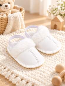 Cute Infant Backstrap Slippers, Plush Soft Sole Toddler Walking Shoes - White - View 4