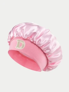 1pc Personalized Letter Printed High-End Satin Sleep Cap, Pink - Pink - View 17