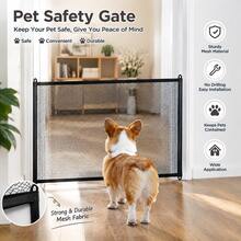 1pc No-Drill Telescopic Pet Gate, With 6 Hooks, Dog And Cat Pet Safety Gate, With Durable Tear-Resistant Mesh Portable Pet Barrier, Easy To Install, No-Drill Design, Stable And Secure Installation, Adjustable Portable Cat And Dog Protective Fence, Indoor And Outdoor Dual-Use Safety Gate, Suitable For Doorways, Hallways, Stairs And Home Indoor Safety Fencing - Black - View 2
