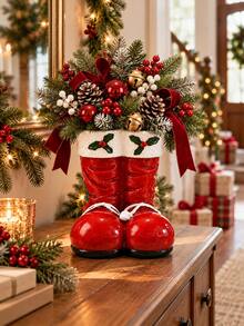 Christmas Boot Decoration, Cute Red Boot Vase With Gold Buckle, Holiday Tabletop Ornament, Suitable For Home, Fireplace Mantel, Bookshelf Decor, Festive Winter Atmosphere Decoration - Christmas Boot Ornament - View 4