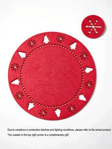 1pc Round Felt Christmas Placemat, Hollow Tree & Snowflake Cutout Heat Resistant Table Mat, Free Matching Felt Snowflake Coaster, Holiday Table Decor, Xmas Dinner Party Gift - View 10