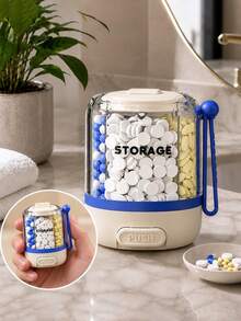 7-Day Push-Button Pill Box, Portable Round Weekly Medication Storage Container, 4-Compartment Design With Handle, Button-Style Pill Dispenser For Vitamins, Capsules, Tablets, Suitable For Travel, Home And Daily Use - Multicolor - View 16