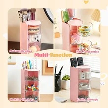 Rotating Multi-Layer Transparent Hair Accessory Storage Box | Dust-Proof Plastic Material, Rotating Design, Transparent Visible | Desktop Storage, Makeup Brush Organizer, Art/Handicraft/, Hair Clips/Hair Bands/Hair Ties, Christmas/Valentine's Day/Birthday Gift | Hair Accessory Storage Box - View 9