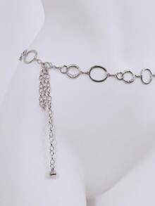 1PC Metal Chain Decor Waist Belt For Women, Simple Versatile Body Chain With Hollow Round Ring Design, Thin Waist Chain For Dresses - Silver - View 8