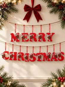 1pc Christmas Acrylic Letter Hanging Ornament - Merry Christmas, With Santa Hat Design, Suitable For Christmas Tree, Holiday Party Decoration And Home Decor, Christmas Room Decoration - Red - View 3