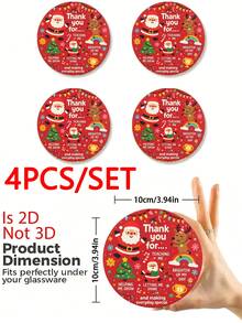 8/4/1pc Christmas Thank You Wooden Coasters, Heat-Resistant Coffee Cup Insulation Pads, Holiday Stocking Stuffer Gifts, Festive Home Desktop Decor, Teacher Appreciation Holiday Gifts, Kitchen Dining Table Decoration - Multicolor - View 11