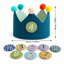 1件客製化刺繡姓名亞麻皇冠帽，手工毛氈毛球裝飾派對皇冠，個性化紀念頭飾，生日慶祝拍照道具，柔軟布料裝飾皇冠配件，1歲生日派對紀念品 - 彩色 - 查看 10