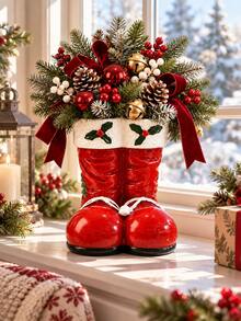 Christmas Boot Decoration, Cute Red Boot Vase With Gold Buckle, Holiday Tabletop Ornament, Suitable For Home, Fireplace Mantel, Bookshelf Decor, Festive Winter Atmosphere Decoration - Christmas Boot Ornament - View 7