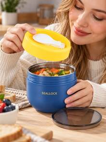 Portable Stainless Steel Food Container With Lid And Spoon, Breakfast Yogurt Porridge Bowl, Lunch Box Container, Office School Travel Snack Container, Kitchen Accessories And Travel Essentials - Multicolor - View 4
