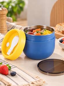 Portable Stainless Steel Food Container With Lid And Spoon, Breakfast Yogurt Porridge Bowl, Lunch Box Container, Office School Travel Snack Container, Kitchen Accessories And Travel Essentials - Multicolor - View 7
