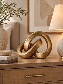 1pc Gold Resin Knot Sculpture, Modern Abstract Interlocking Ring Statue, Luxury Geometric Desktop Ornament, Minimalist Home Decor, Suitable For Living Room, Bookshelf, Mantel, Entryway, Office Desk, Coffee Table, Housewarming Gift, Modern Art Decoration - A - View 3