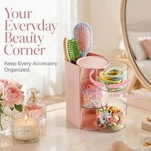 Rotating Multi-Layer Transparent Hair Accessory Storage Box | Dust-Proof Plastic Material, Rotating Design, Transparent Visible | Desktop Storage, Makeup Brush Organizer, Art/Handicraft/, Hair Clips/Hair Bands/Hair Ties, Christmas/Valentine's Day/Birthday Gift | Hair Accessory Storage Box - View 11