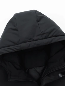 Men's Outdoor Zipper Drawstring Hooded Padded Coat, Casual Outdoor Winter Coat With Zipper Pockets, Men's Jacket - Black - View 9