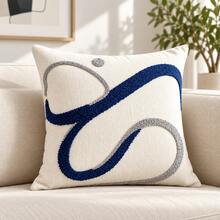 45X45cm 1pc Modern Abstract Geometric Throw Pillow, Textured Wavy Lines & Diagonal Stripes Design, Black, White, Blue & Rust Orange Decorative Cushion, Suitable For Sofa, Bedroom And Living Room - Multicolor - View 13
