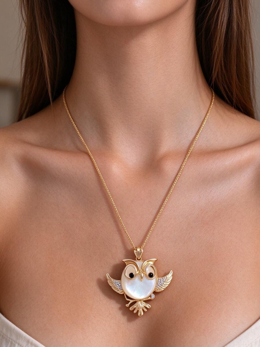 1pc Personalized Fashion Elegant Owl Pendant Necklace Cartoon Cute Creative High-End Design Versatile Jewelry Accessory - Multicolor - View 1