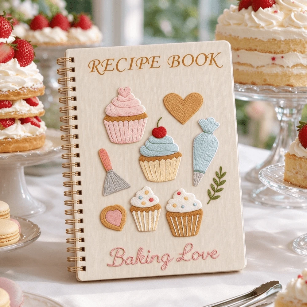 1pc Recipe Notebook, Embroidered Cupcake & Baking Tools Cover Recipe Blank Cookbook, Perfect Gift For Baking Lovers, Home Bakers And Pastry Chefs, Also Great For Housewarming And Holiday Gifts, Back To School School Supplies - A - View 1
