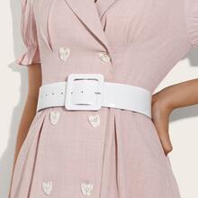 1pc Women Minimalist Buckle Leather Belt Valentine's Day Valentines Summer, School Fall, Autumn, Halloween - White - View 7