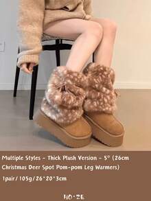 2/1 Pair/Pcs/Set Forest Style Faux Fur Deer Leg Warmers, Lace Patchwork Cute Pom Poms, Sweet Girl Style, Thickened Warm For Autumn/Winter, Christmas Atmosphere Accessory - Multiple Styles - View 8