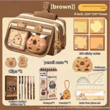 8pcs/128pcs/226pcs Cute Cartoon Multi-Layer Pencil Case Set, Includes Cartoon Printed Pens And Erasers Complete Stationery Supplies, Practical Pattern Stationery Supplies, Daily Use Stationery Series - Coffee Brown - View 22