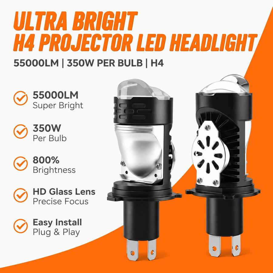 Heyword 1pc/2pcs H4 Lens Universal LED Headlight, Suitable For Cars And Motorcycles, Fish Eye Light, High/Low Beam, 12-24V - 6000K Cold White - View 1