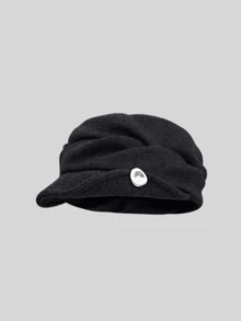 1pc Women's Vintage French Newsboy Cap, Soft Top Pleated Beret, Button Decor Short Brim Design, Lightweight & Structured, Easy To Match, Suitable For Autumn/Winter Commute, Street Style, Dating, Travel And Daily Wear - A - View 13
