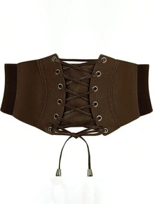 1pc Women's Brown Vintage Elastic Waist Corset Belt, Suitable For Halloween Party Or Daily Wear - Brown - View 13