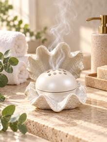 1pc Cream White Seashell Incense Burner With Pearl-Shaped Vented Lid, Textured Open Shell Design With Wavy Edges, Coastal Tabletop Decor For Living Room, Tea Room, Meditation Corner And Shelf - Incense Burner - View 9