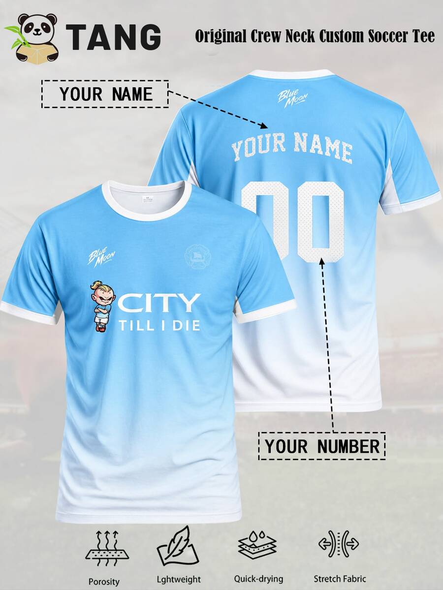 Manchester City Custom Men's Soccer Jersey & Customizable Name & Number & Round Neck Lightweight Football Shirt & Suitable For Football Matches, Training, Daily Wear, Gifts & Haaland & Man