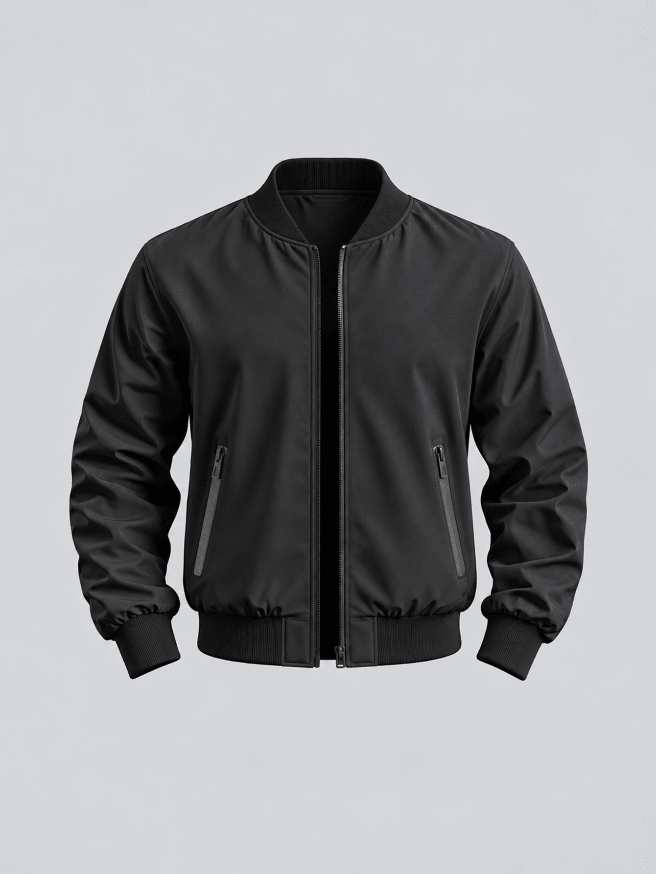 Men's Comfortable Collared Jacket - Soft Solid Color, Zip Closure, Long Sleeve, Business Style, Suitable For Outdoor Activities And Casual Wear, Versatile And Breathable - Black - View 1