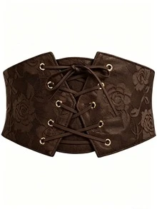 1pc Women's Coffee-Color Lace Waist Elastic Waistband, Sexy Waist Cincher Suitable For Halloween Party, Commute, Gathering, Street Style - Brown - View 12