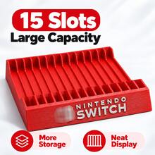 Red Game Card Storage Organizer Rack, 8/12/15 Slot Desktop Game Cartridge Holder, Space-Saving Game Accessory Rack, Multi-Slot Storage Rack, Suitable For Game Card Collection And Desktop Organization - View 5