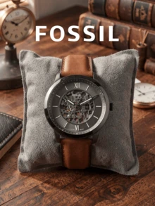 Fossil ساعة رجالية ميكانيكية أوتوماتيكية ME3161، قرص هيكلي، حزام جلدي بني، هيكل معدني رمادي داكن - بني - مشاهدة 1