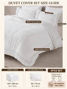 3pcs Skin-Friendly Soft Comfortable White Double Layer Ruffle Edge Duvet Cover Set (1*Duvet Cover + 2*Pillowcases, No Fillers), French Country Style, Lady Style, Girly Style, Bohemian Rustic Style, Suitable For Bedroom, Guest Room, Boys And Girls Bedding, Machine Washable, All Season Use - Solid White - View 24
