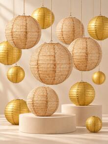 10/6/2pcs Burlap Paper Lanterns Hanging Decorations, Round Chinese Lanterns, Burlap Hanging Lanterns, For Bohemian Classroom Decor, Bridal Shower, Rustic Vintage Wedding, Birthday Party, Farmhouse Decor, Simple Style - Multicolor - View 7